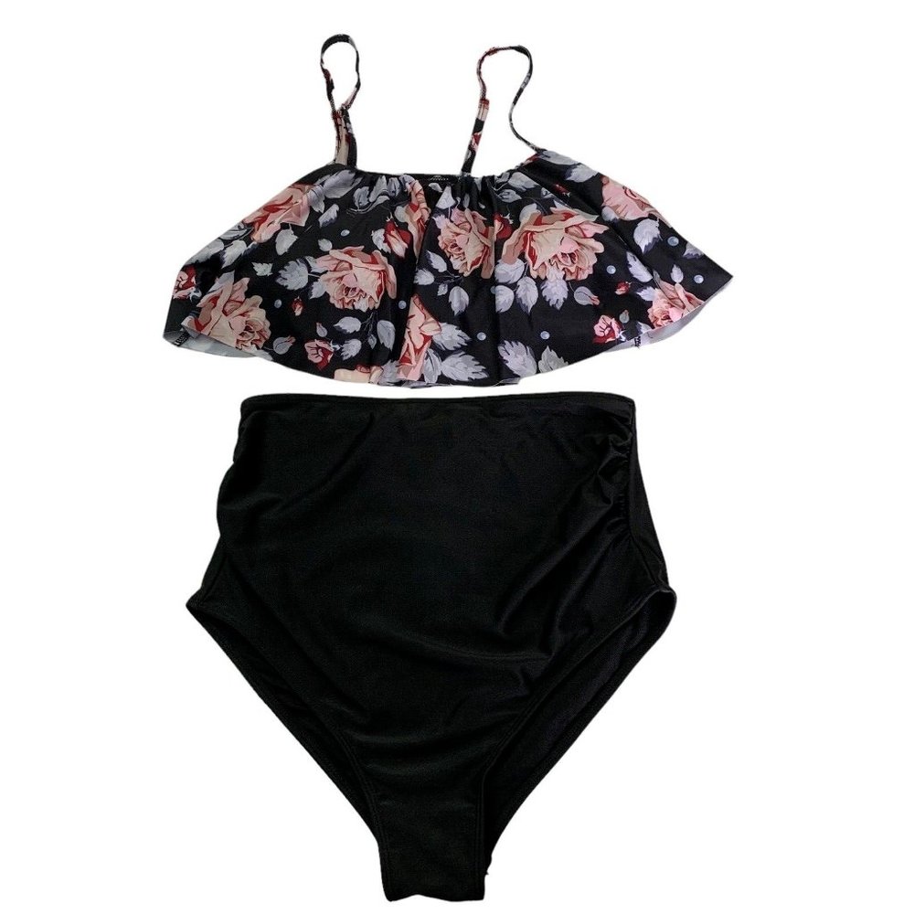 Debelly Maternity High Waist Bikini Swimsuit Size Medium Floral Adjustable Strap